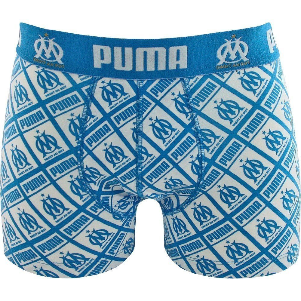 Puma Boxer Homme Coton Allover Cyan Blanc Olympique De Marseille