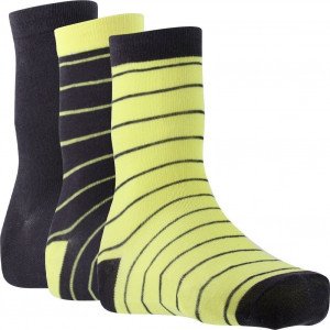 TWINDAY Lot de 3 paires de Chaussettes Garçon Coton RAYURES UNIE Anthracite Jaune