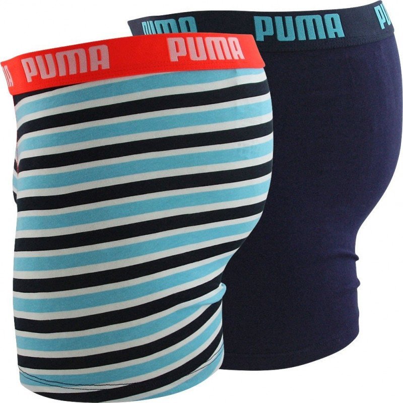 PUMA Lot de 2 Boxers Garçon Coton PRINTED STRIPE Orange Fluo Bleu