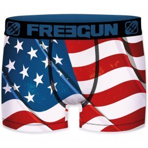 FREEGUN Boxer Homme Microfibre FLAG Bleu Rouge