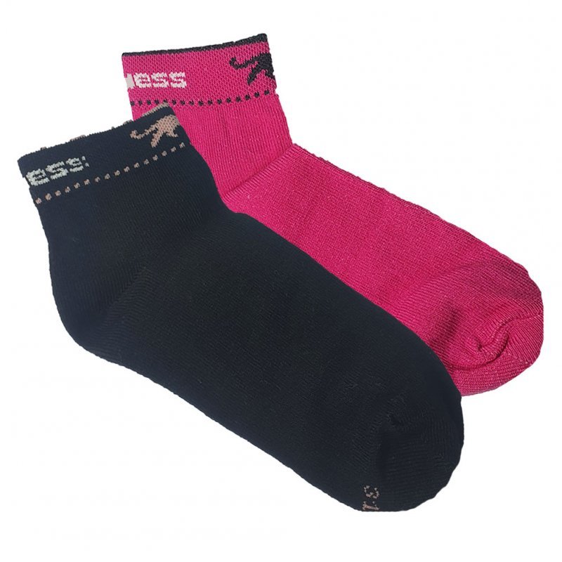 AIRNESS Lot de 2 paires de Socquettes Fille Coton PANTHERE Fuchsia Noir