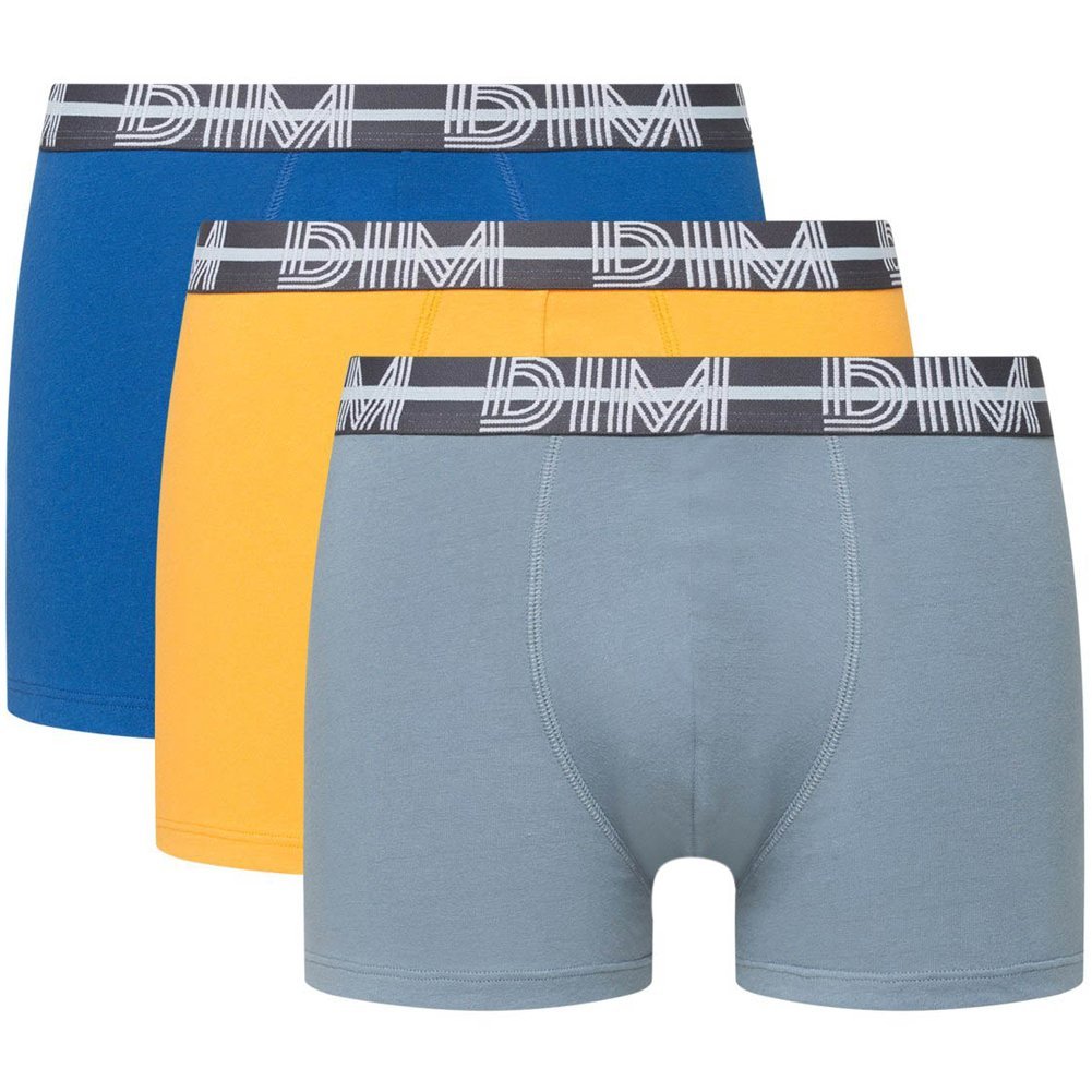 DIM 3 Boxers Homme Coton POWERFULL Souris Mimosa Bleu Acier