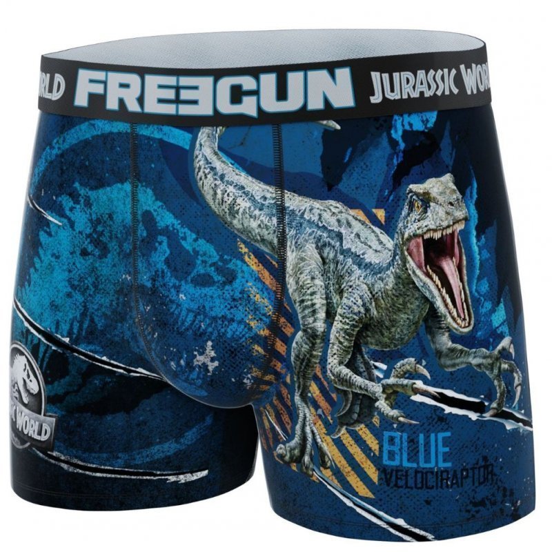 FREEGUN Boxer Homme Microfibre BLU Bleu Noir JURASSIC WORLD