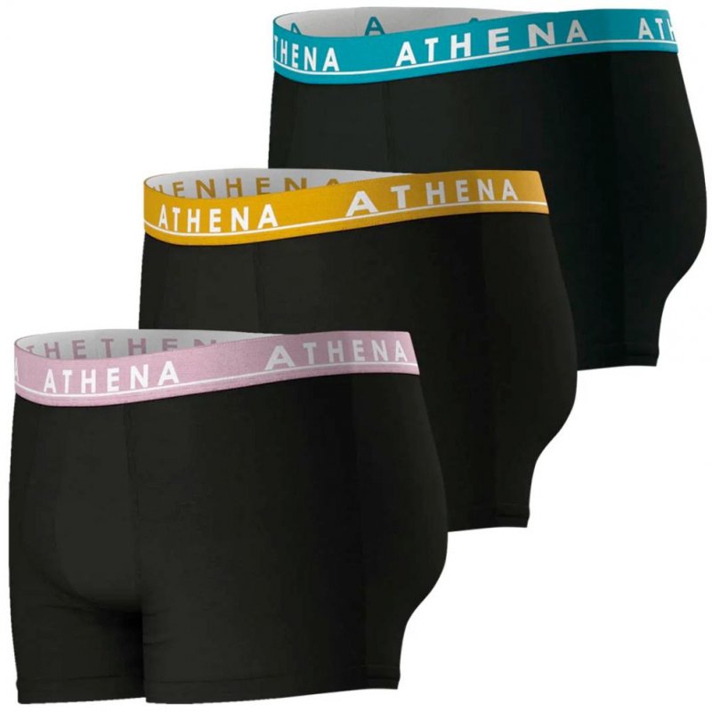 ATHENA Lot de 3 Boxers Homme Coton EASY COLOR Noir Noir