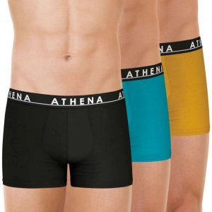 ATHENA Lot de 3 Boxers Homme Coton EASY COLOR Noir Noir