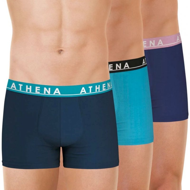 ATHENA Lot de 3 Boxers Homme Coton EASY COLOR Marine Bleu