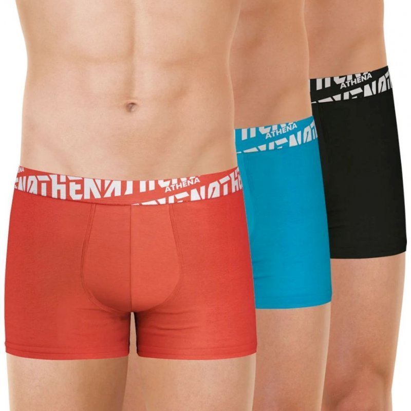 ATHENA Lot de 3 Boxers Homme Coton EASYSPORT Rouge Bleu Noir