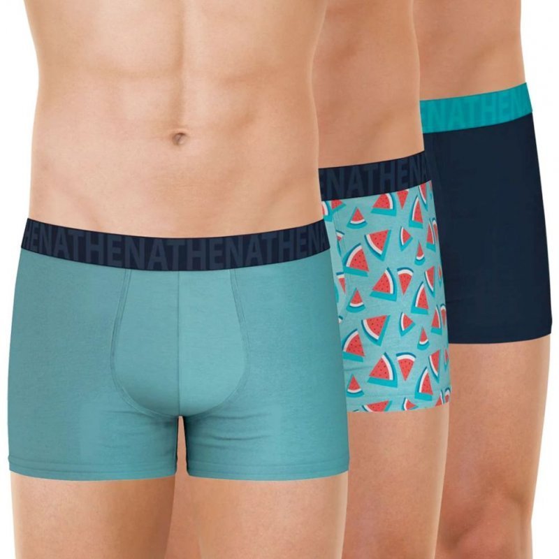 ATHENA Lot de 3 Boxers Homme Coton EASY FUN Bleu Pastèque Marine