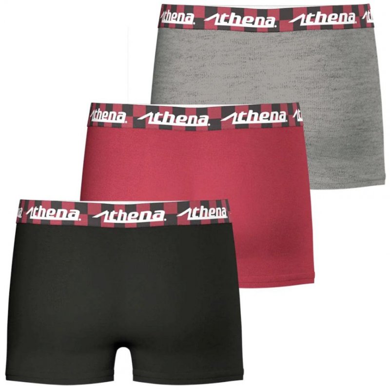 ATHENA Lot de 3 Boxers Garçon Coton EASYFUN Noir Rouge Gris chiné