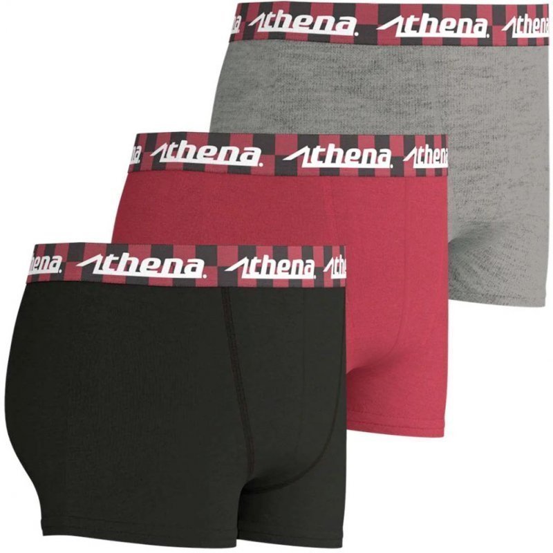 ATHENA Lot de 3 Boxers Garçon Coton EASYFUN Noir Rouge Gris chiné