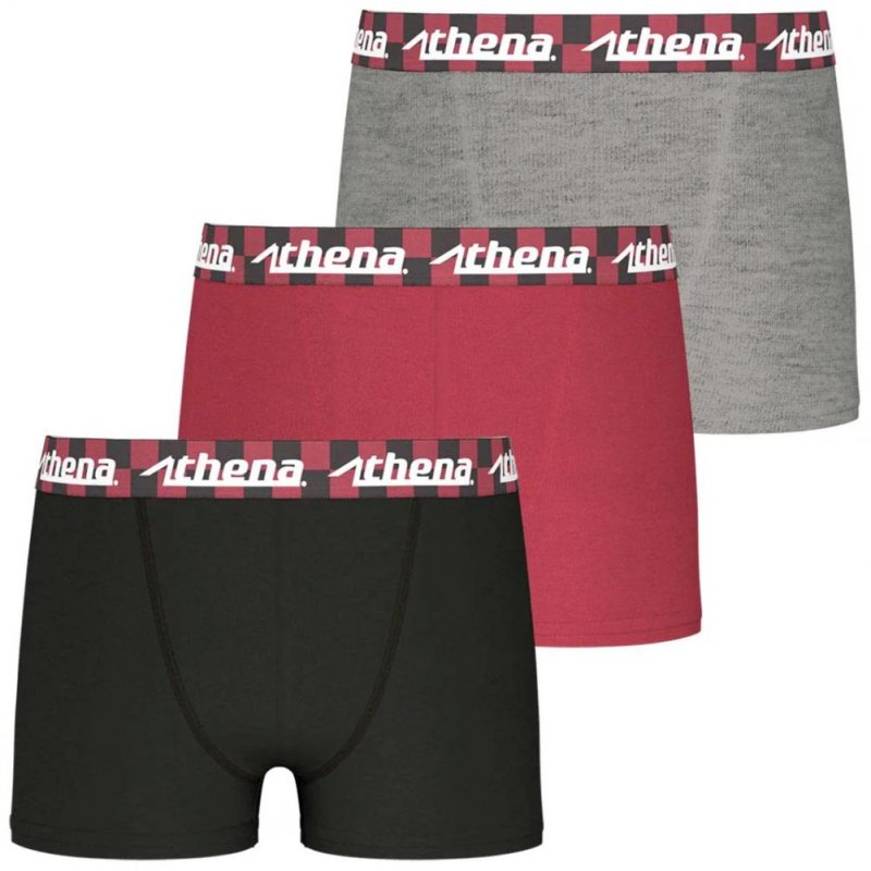 ATHENA Lot de 3 Boxers Garçon Coton EASYFUN Noir Rouge Gris chiné