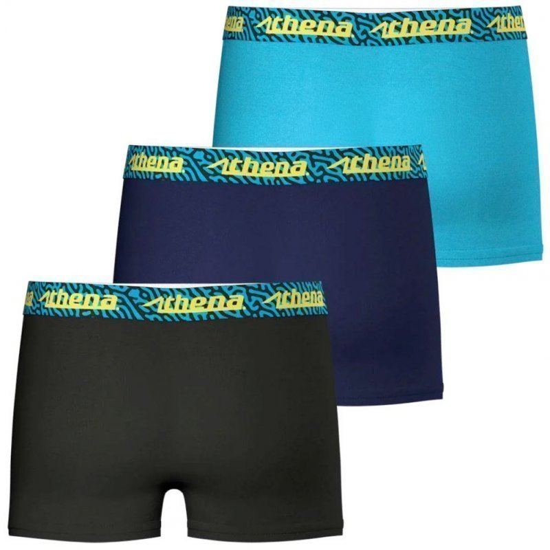 ATHENA Lot de 3 Boxers Garçon Coton EASYFUN Noir Marine Bleu