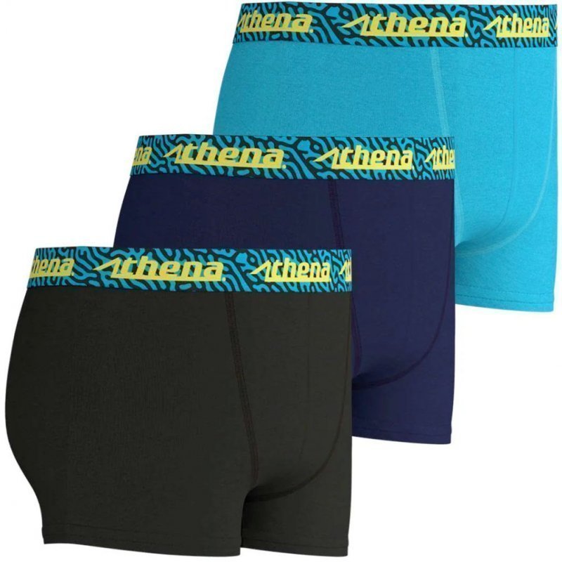 ATHENA Lot de 3 Boxers Garçon Coton EASYFUN Noir Marine Bleu