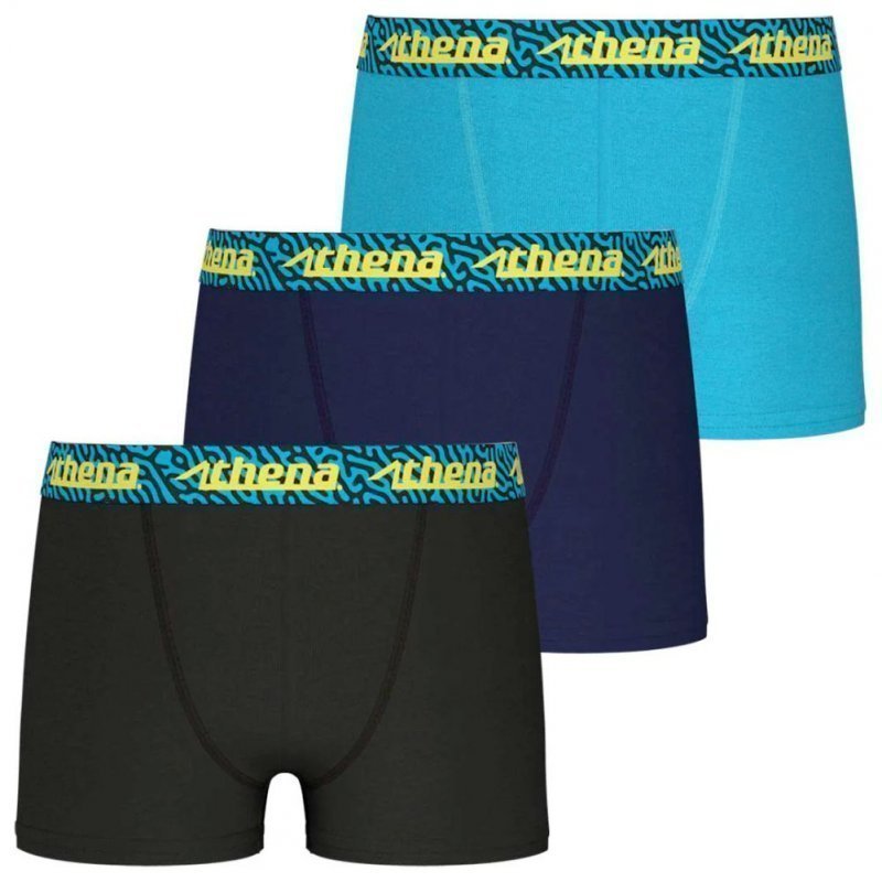 ATHENA Lot de 3 Boxers Garçon Coton EASYFUN Noir Marine Bleu