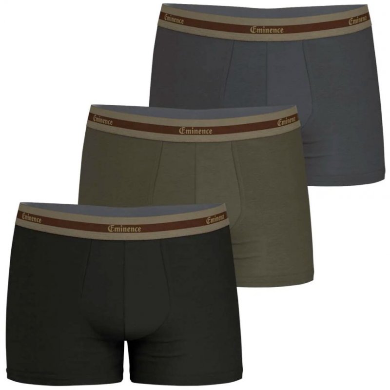 EMINENCE Lot de 3 Boxers Homme Coton Bio SELECTION Noir Kaki Anthracite