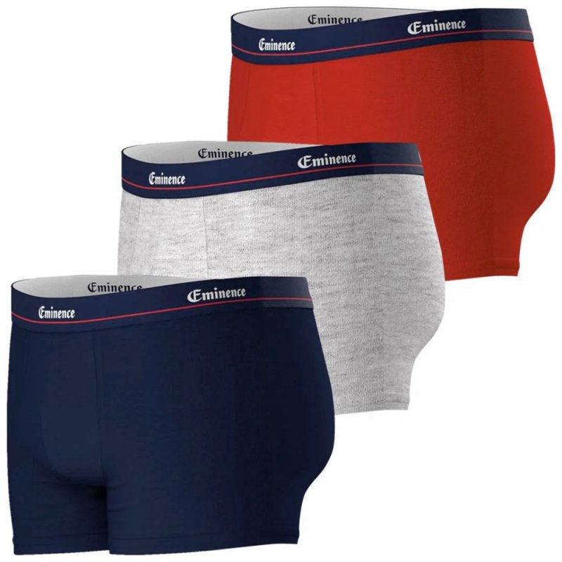 EMINENCE Lot de 3 Boxers Homme Coton ANNIVERSAIRE Marine Rouge Gris chiné