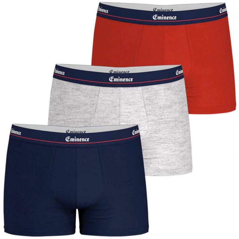 EMINENCE Lot de 3 Boxers Homme Coton ANNIVERSAIRE Marine Rouge Gris chiné