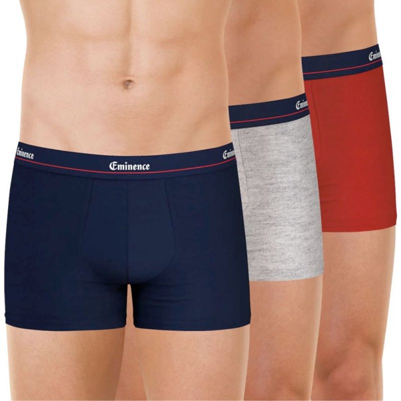 EMINENCE Lot de 3 Boxers Homme Coton ANNIVERSAIRE Marine Rouge Gris chiné