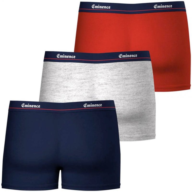 EMINENCE Lot de 3 Boxers Homme Coton ANNIVERSAIRE Marine Rouge Gris chiné