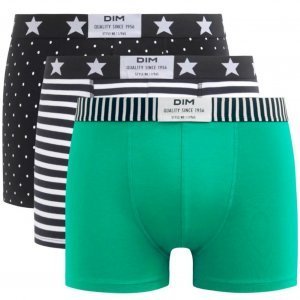 DIM Lot de 3 Boxers Homme Coton VIBES Pois Rayures Vert Menthe