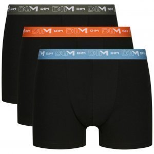 DIM Lot de 3 Boxers Homme Coton STRETCH Noir ceinture Bleu riviera Orange nacré Vert tennis