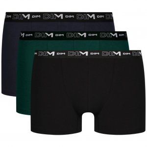 DIM Lot de 3 Boxers Homme Coton STRETCH Noir Vert tropical Bleu denim