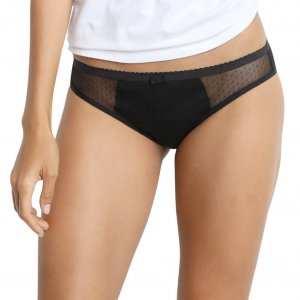 DIM Culotte menstruelle Femme Coton bio PROTECT Flux moyen Noir Plumetis