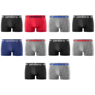 Lot de 10 Boxers homme Polyester Noir/Blanc/Bleu/Gris chiné/Rouge/Jaune Uni - Umbro