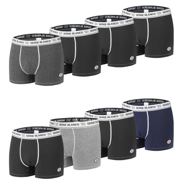 Lot de 8 Boxers homme Coton Noir/Bleu/Gris Uni - Serge Blanco
