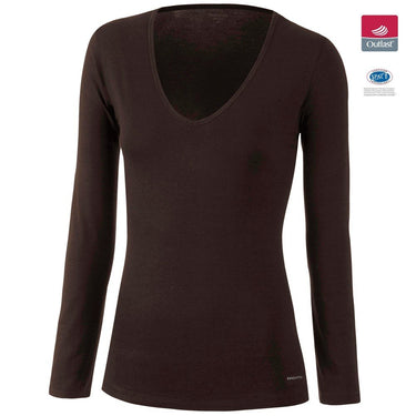 T-shirt manches longues col en V Femme INNOVATION Marron et Uni