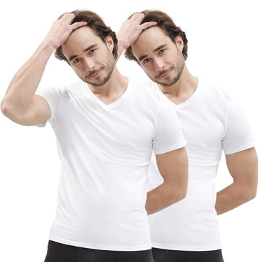 LOT DE 2 T-shirt manches courtes col en V Vêtements Homme GREEN Blanc et Uni