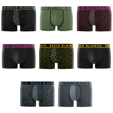 Lot de 8 Boxers homme Coton Gris/Noir/Kaki Imprimé - Serge Blanco