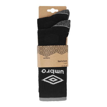 Lot de 2 Paires de Chaussettes homme Tennis Sportif Noir/Gris/Blanc Uni - Umbro