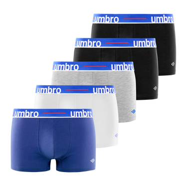 Lot de 5 Boxers homme Coton Noir/Bleu/Gris/Blanc Uni - Umbro