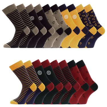 Lot de 9 Paires de Chaussettes homme Ville Mode Jaune/Bleu/Noir/Bleu Imprimé - Serge Blanco