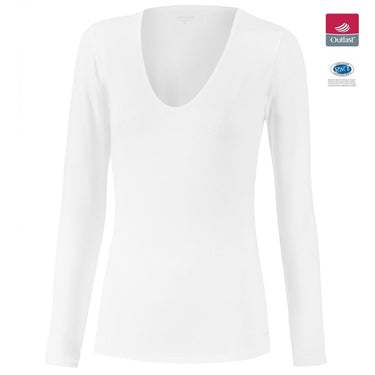 T-shirt manches longues col en V Femme INNOVATION Blanc et Uni
